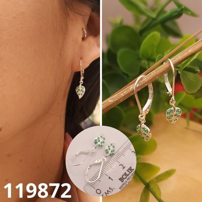 ARETES DE PLATA 925 HOJA VERDE 2.5CM TRABADOR ESPAÑOL