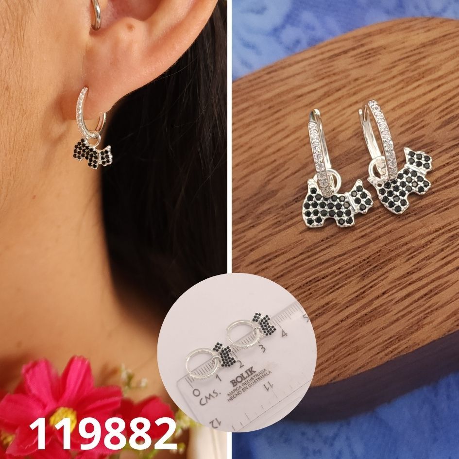 ARETES DE PLATA 925 PERRITO NEGRO 2CM HUGGIES