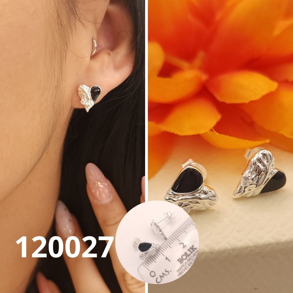 ARETES DE PLATA 925 CORAZON NEGRO 1.1CM
