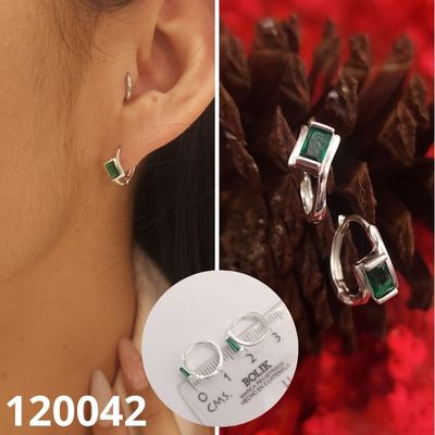 ARGOLLAS DE PLATA 925 HUGGIES ROMBO VERDE