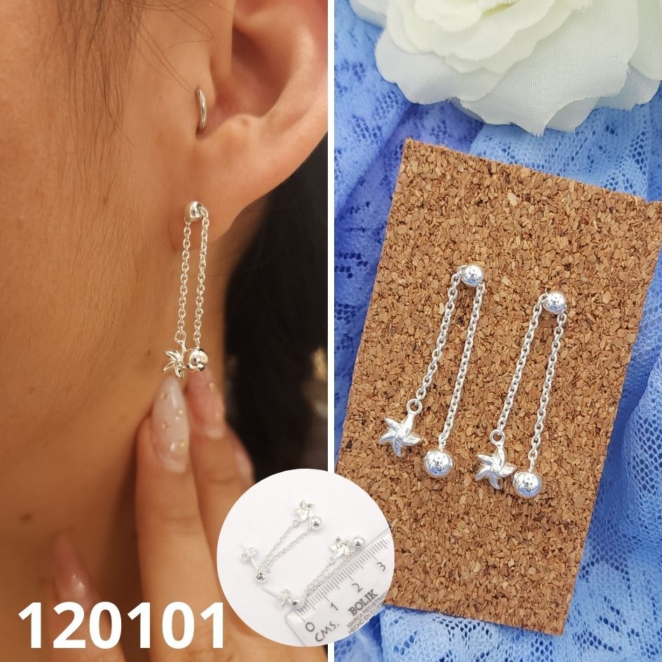 ARETES DE PLATA 925 ESTRELLA Y BOLITA 3.4CM LARGO
