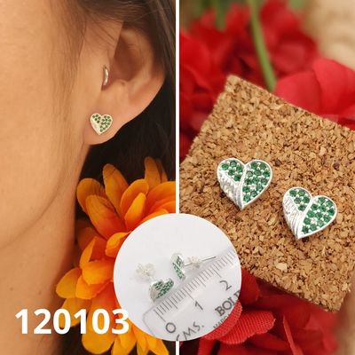 ARETES DE PLATA 925 CORAZON VERDE 8MM