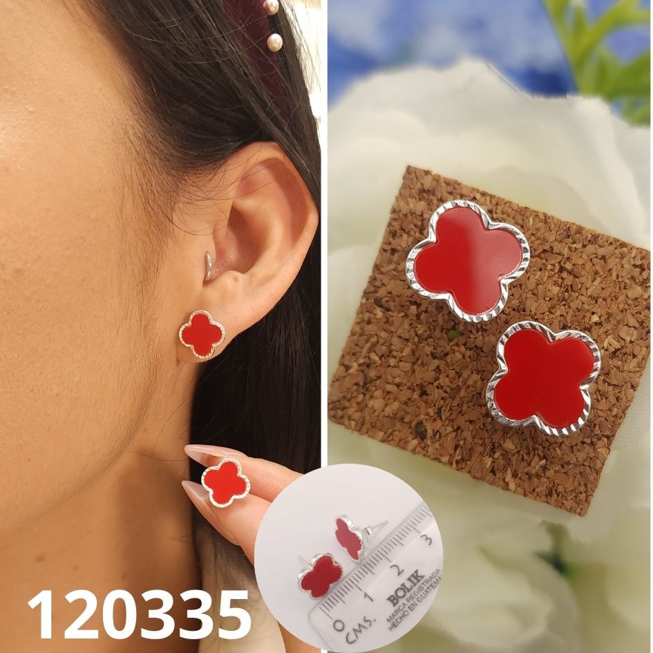 ARETES DE PLATA 925 TREBOL ROJO