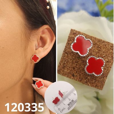 ARETES DE PLATA 925 TREBOL ROJO