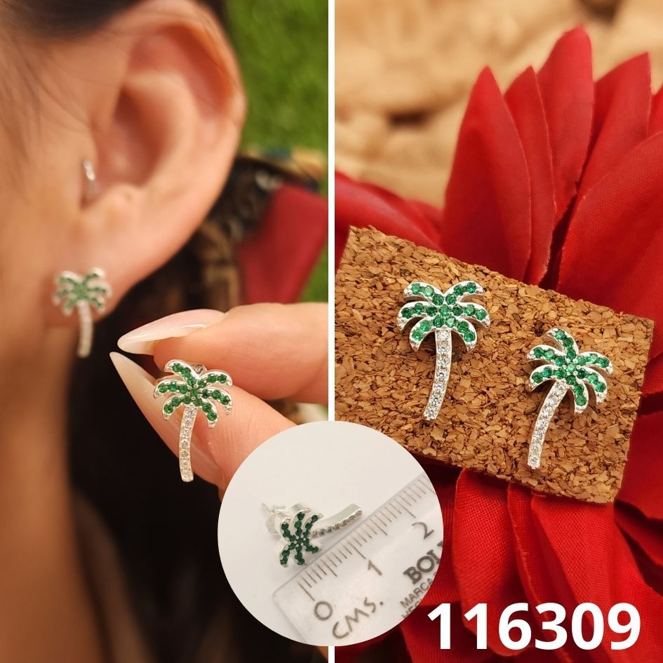 ARETES DE PLATA 925 PALMERA CIRCONIAS