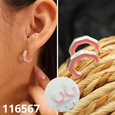 ARETES DE PLATA 925 MEDIAS ARGOLLAS CON ROSADO