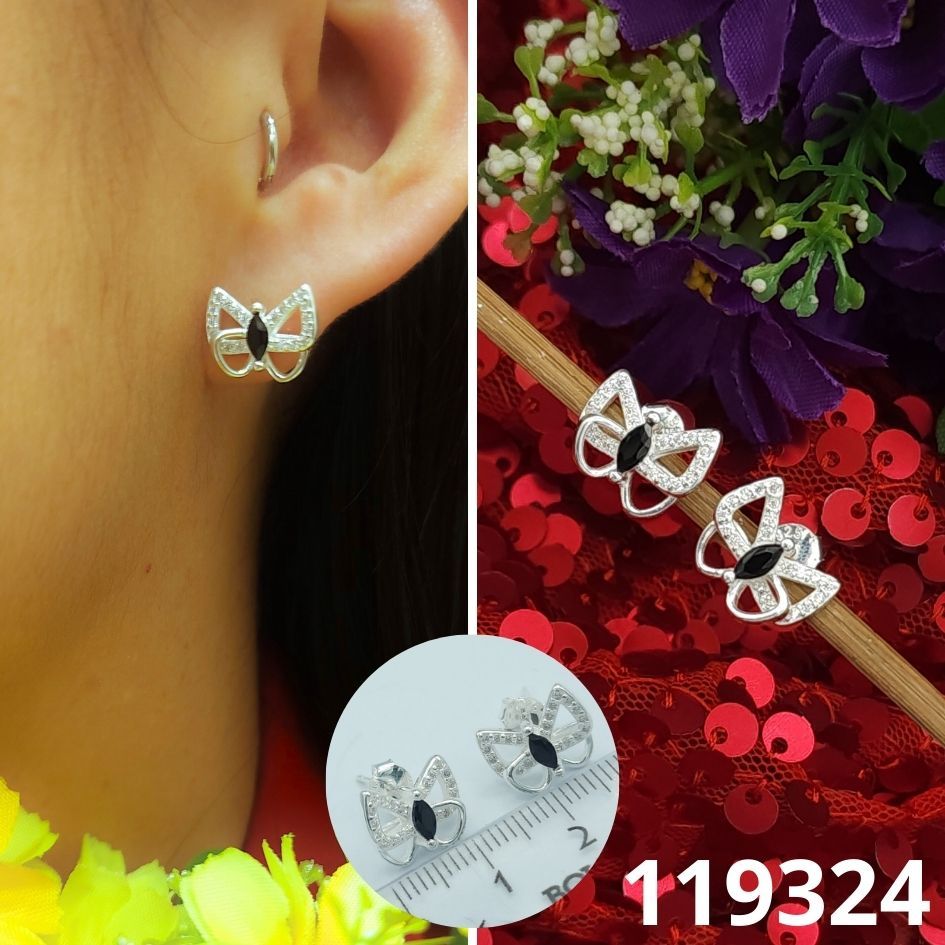 ARETES DE PLATA 925 MARIPOSA NEGRA 1.4CM