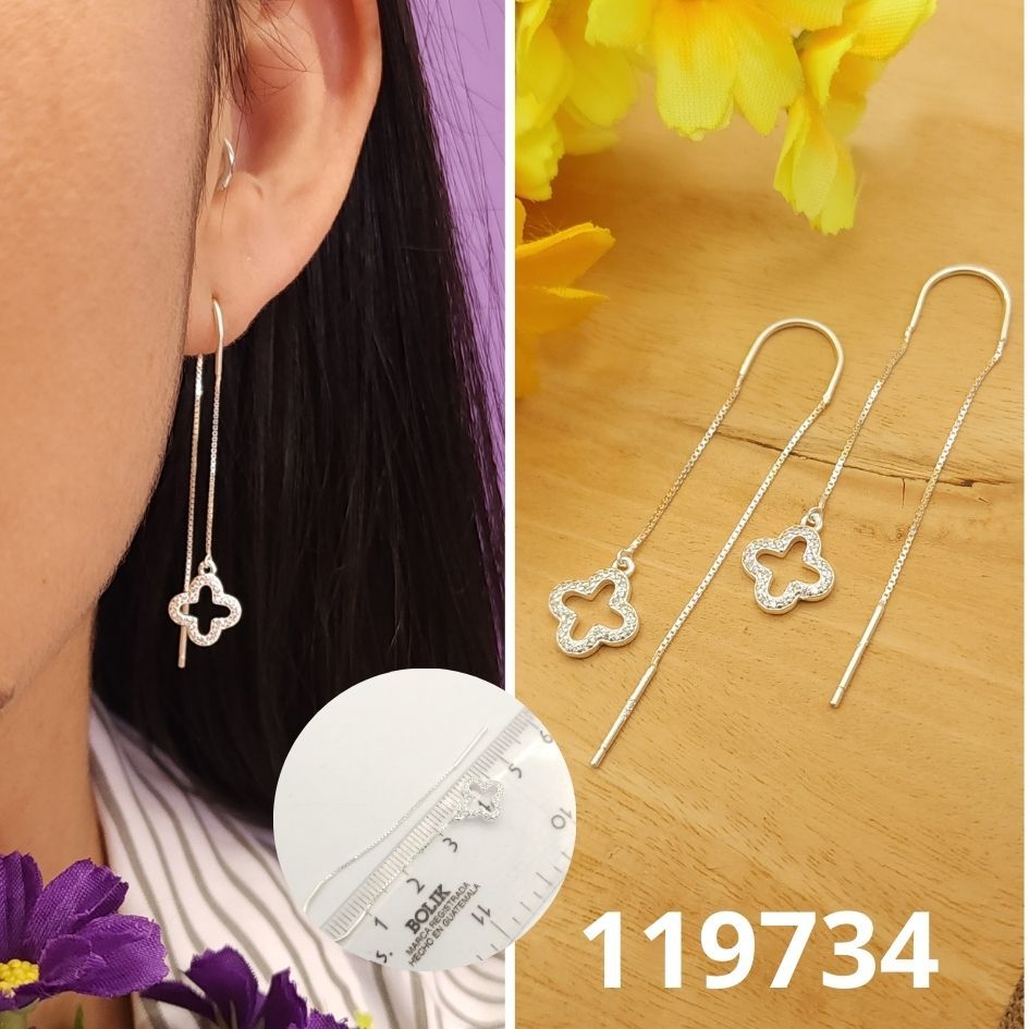 ARETES DE PLATA 925 DE TREBOL CON CIRCONIAS