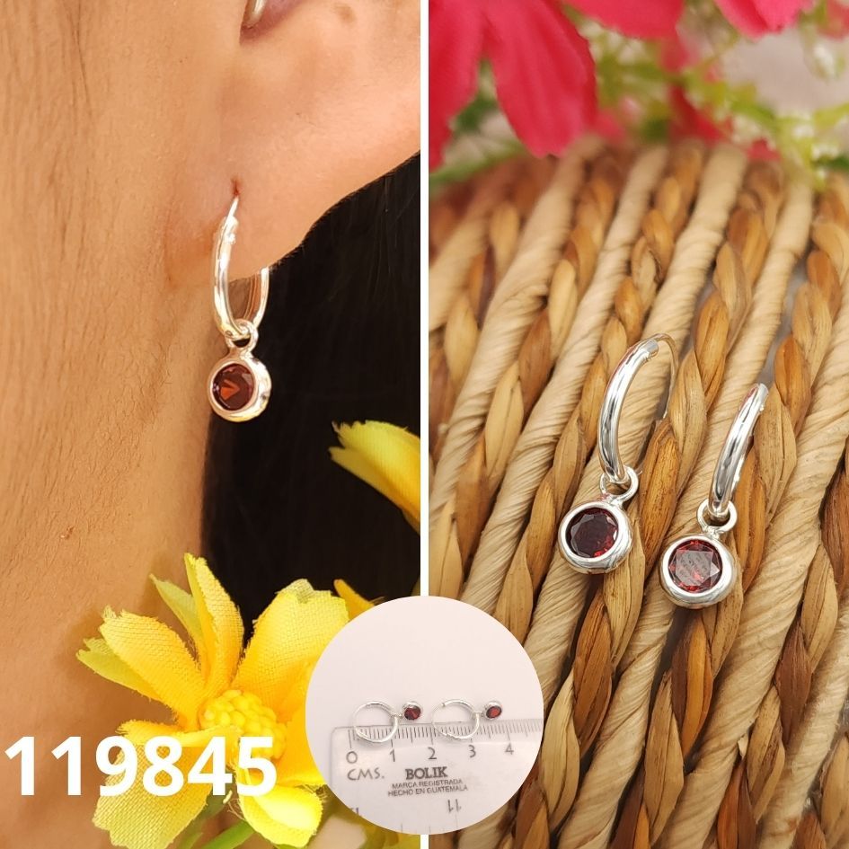 ARETES DE PLATA 925 PUNTO DE LUZ ROJO