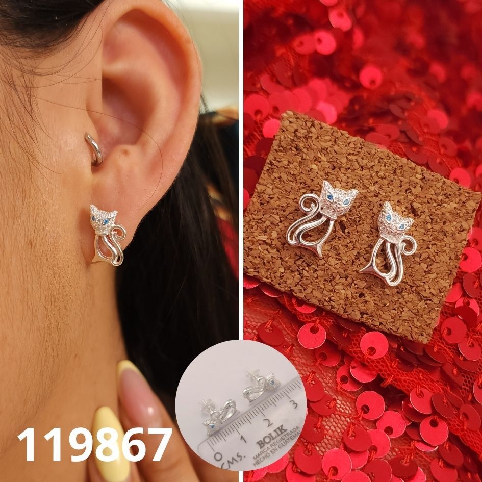 ARETES DE PLATA 925 GATO 1.4CM
