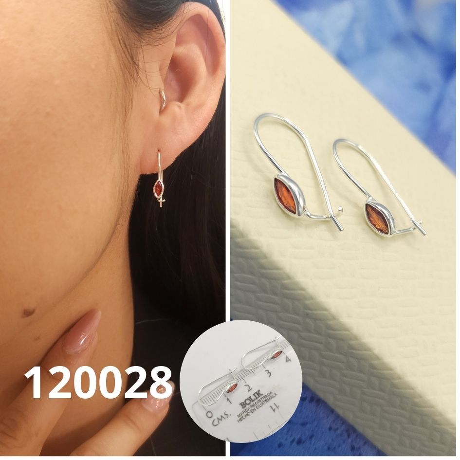 ARETES DE PLATA 925 PUNTO DE LUZ ROJO 1.7CM