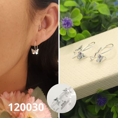 ARETES DE PLATA 925 MARIPOSA MORADA 2CM