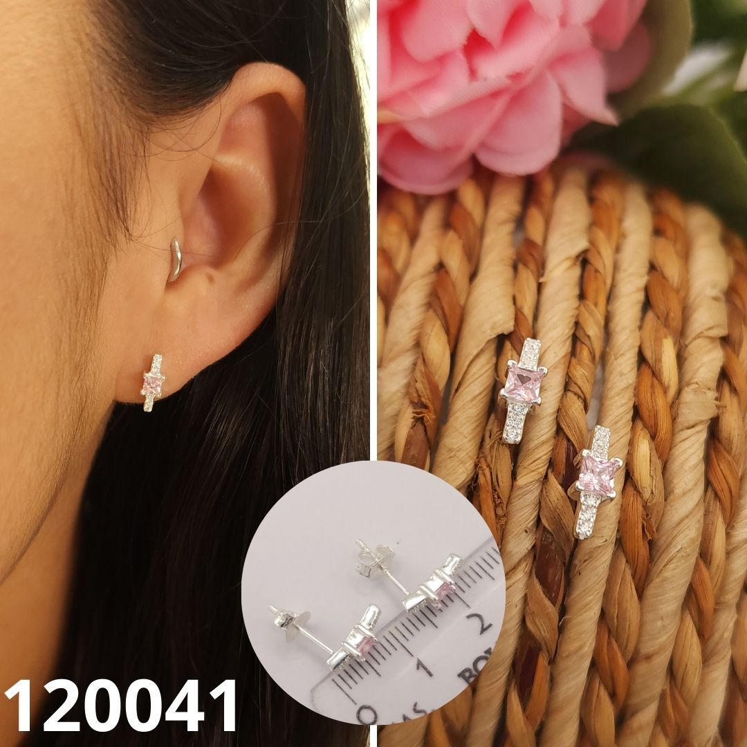 ARETES DE PLATA 925 PIEDRA ROSADA 1CM