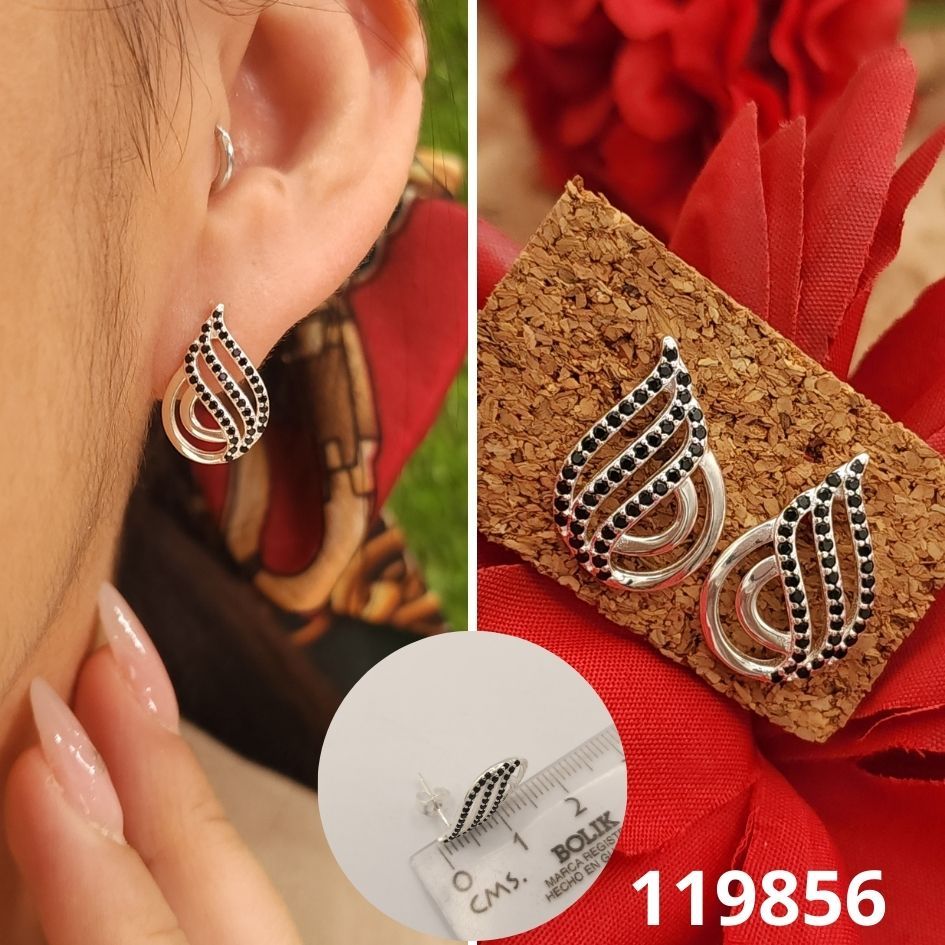 ARETES DE PLATA 925 GOTAS NEGRAS 1.7CM
