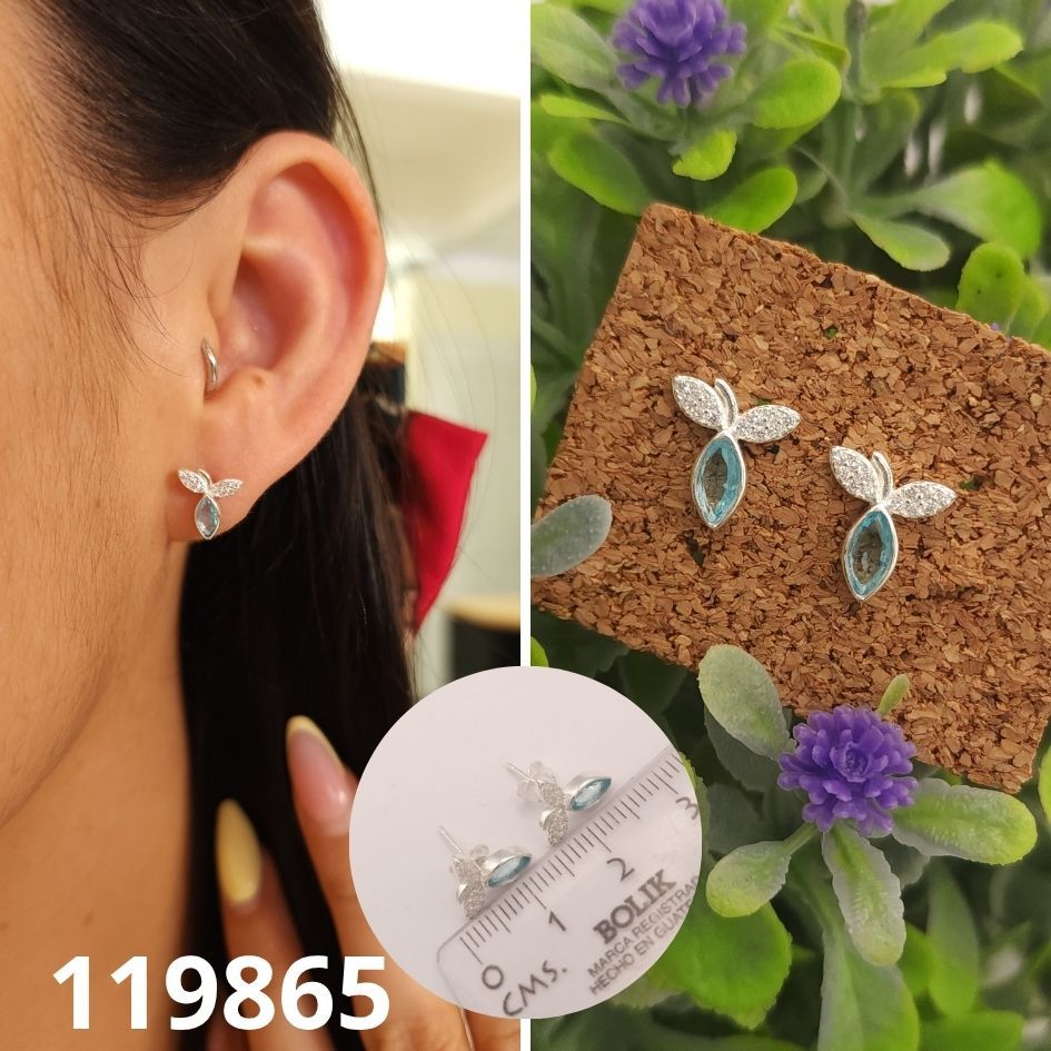 ARETES DE PLATA 925 FLOR TURQUESA 1CM