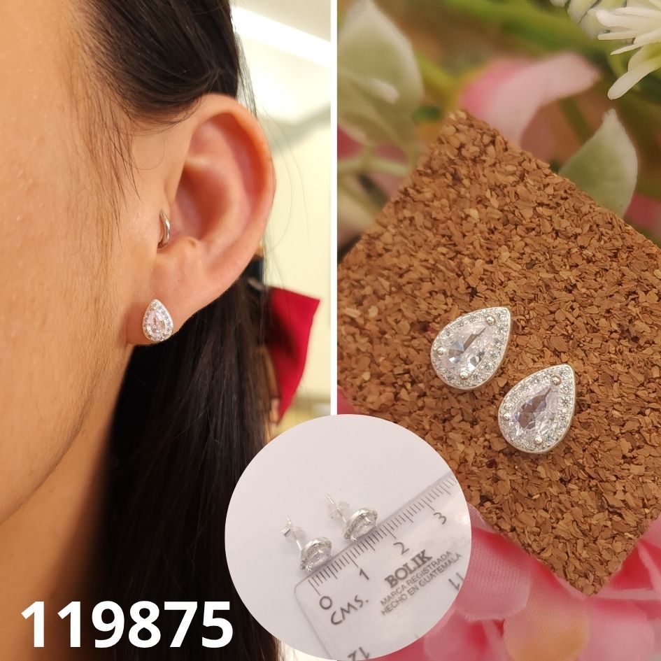ARETES DE PLATA 925 GOTAS TRANSPARENTES 0.9CM