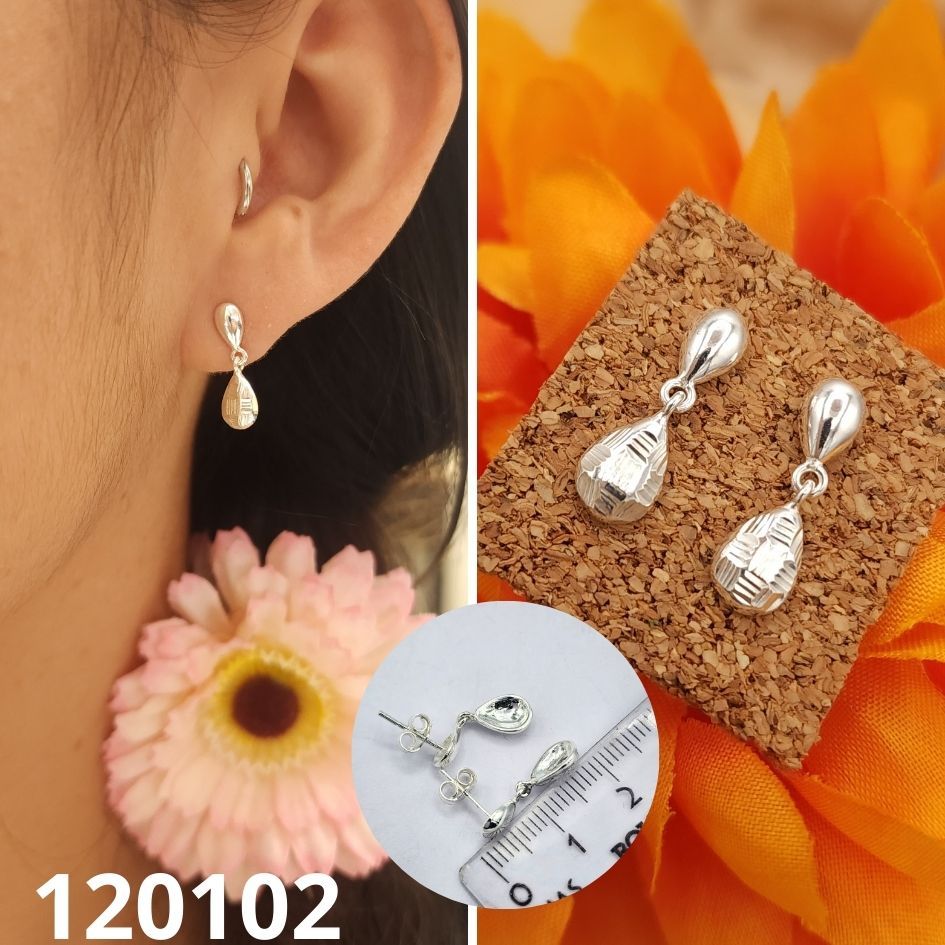 ARETES DE PLATA 925 GOTAS DIAMANTADAS 1.5CM