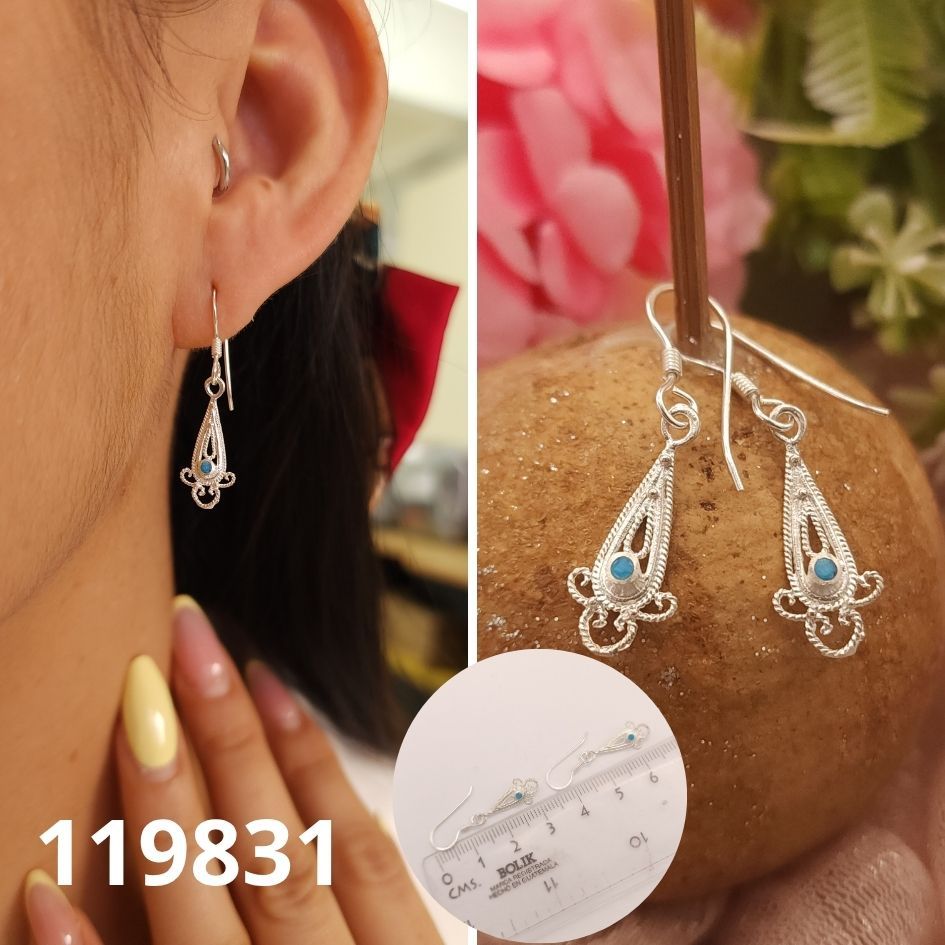 ARETES DE PLATA 925 GORA TURQUESA 3CM