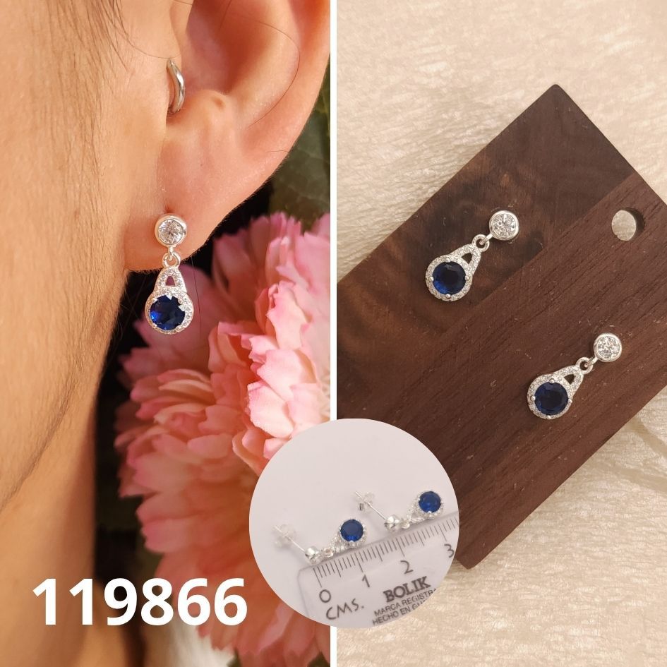 ARETES DE PLATA 925 GOTA AZUL 1.5CM