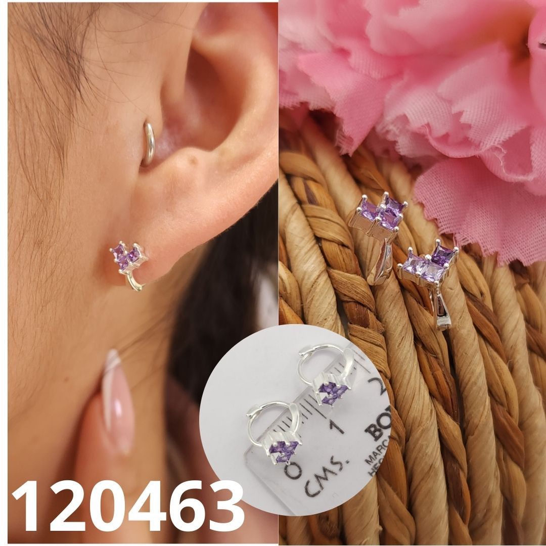 ARGOLLAS DE PLATA 925 HUGGIES PUNTOS DE LUZ MORADO