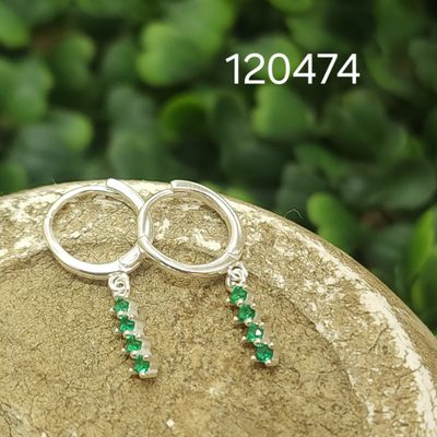 ARGOLLAS DE PLATA 925 HUGGIES CON PUNTSO DE LUZ VERDE