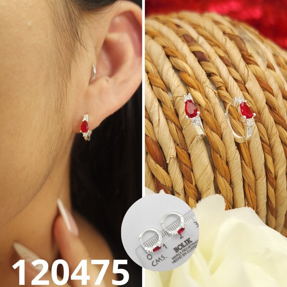 ARGOLLAS DE PLATA 925 HUGGIES CON CIRCONIA ROJA