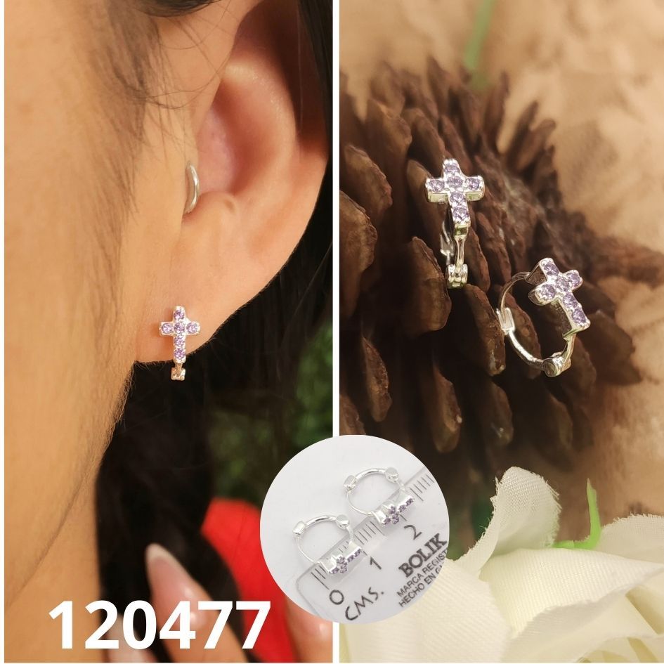 ARGOLLAS DE PLATA 925 CON CRUZ MORADA