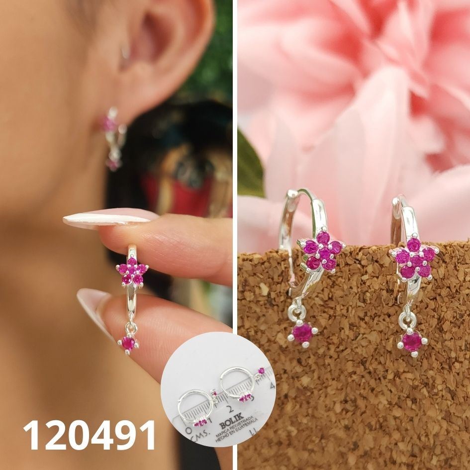 ARGOLLAS DE PLATA 925 ESTRELLA ROJA CON GOTA