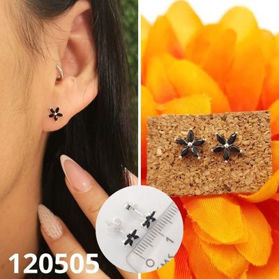 ARETES DE PLATA 925 FLOR NEGRA