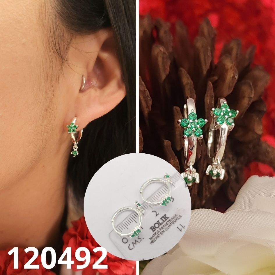 ARGOLLAS DE PLATA 925 ESTRELLA VERDE CON GOTA