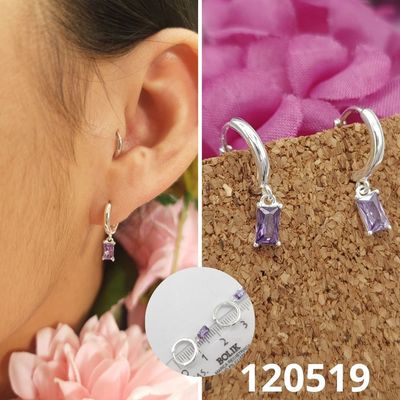 ARGOLLAS DE PLATA 925 HUGGIES RECTANGULO MORADO