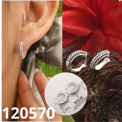 ARGOLLAS DE PLATA 925 HUGGIES 14MM DIAMETRO X 3MM ANCHO NEGRAS