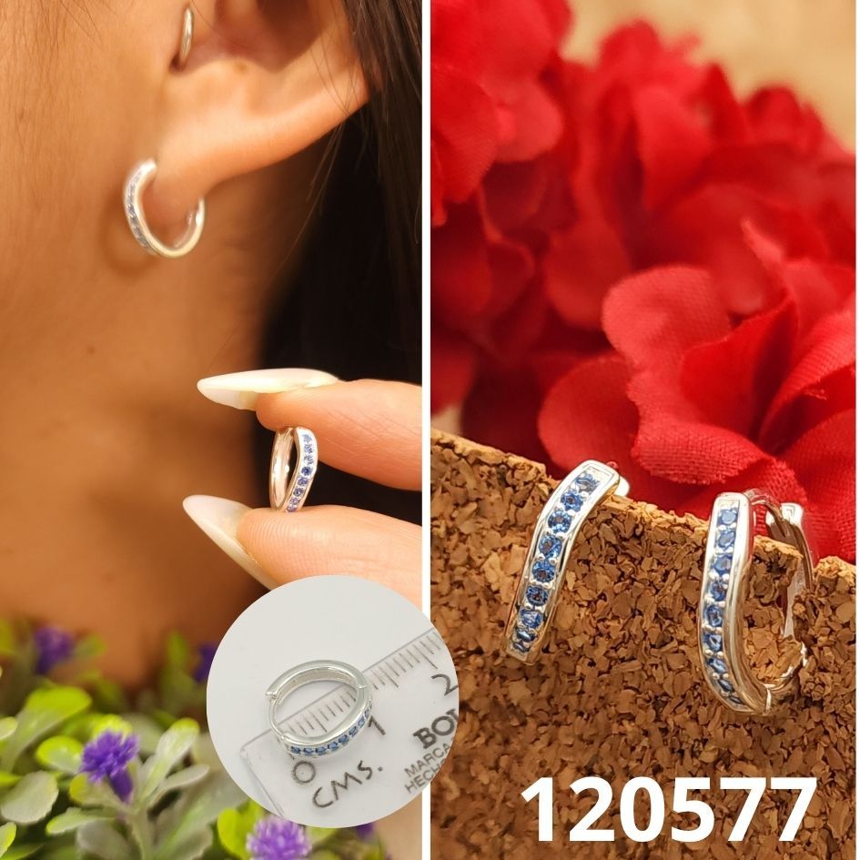 ARGOLLAS DE PLATA 925 HUGGIES 13MM DIAMETRO X 2MM ANCHO AZUL