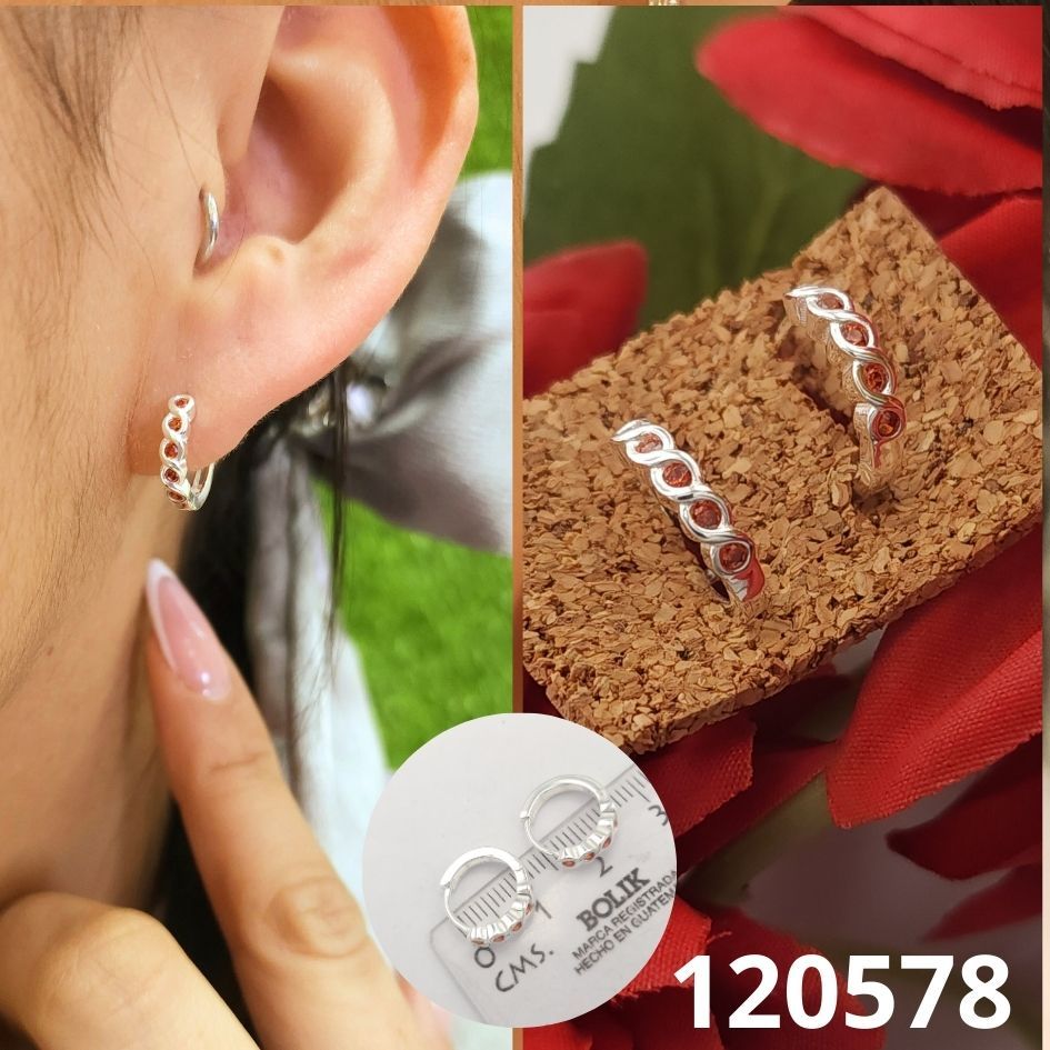 ARETES DE PLATA 925 HUGGIES 13MM DIAMTRO X 2MM ANCHO ROJAS