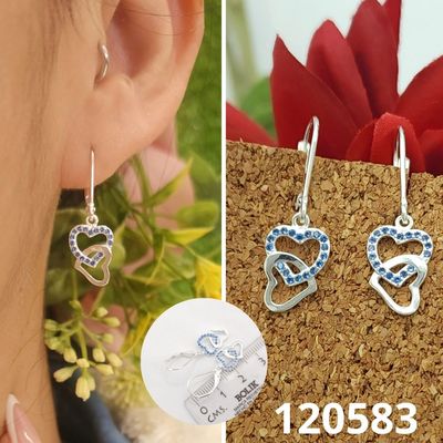 ARETES DE PLATA 925 CORAZON 14MM X 9MM AZUL TRABADOR ESPAÑOL