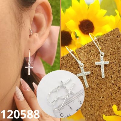 ARETES DE PLATA 925 CRUZ CON CIRCONIAS TRABADOR ESPAÑOL