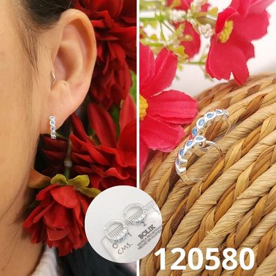 ARETES DE PLATA 925 HUGGIES 13MM DIAMTRO X 2MM ANCHO AZULES