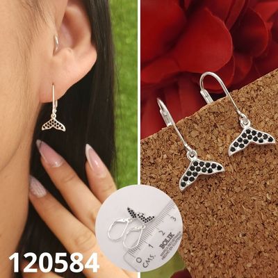 ARETES DE PLATA 925 TRABADOR ESPAÑOL COLA DE DELFIN NEGRO