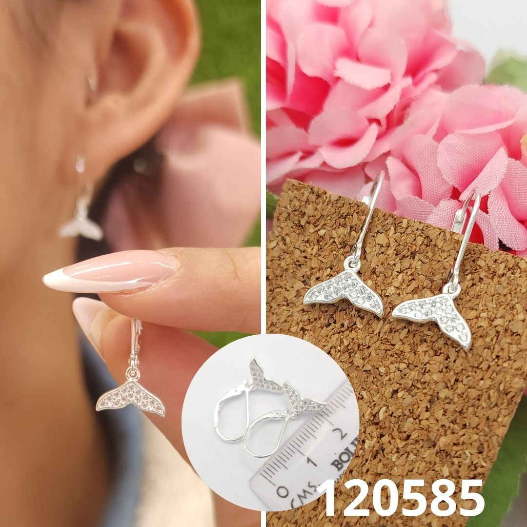 ARETES DE PLATA 925 TRABADOR ESPAÑOL COLA DE DELFIN CIRCONIA