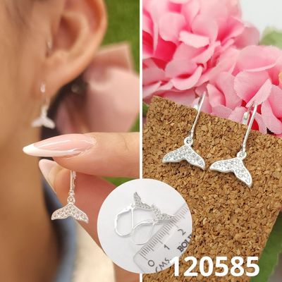 ARETES DE PLATA 925 TRABADOR ESPAÑOL COLA DE DELFIN CIRCONIA