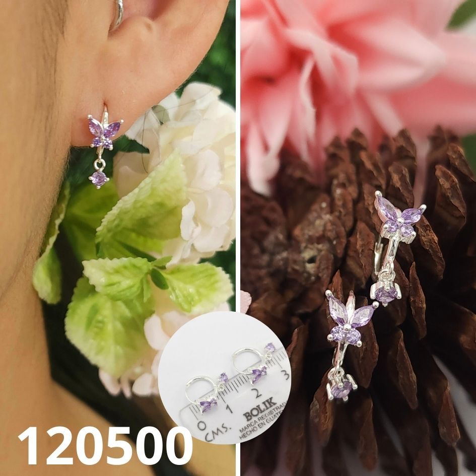 ARGOLLAS DE PLATA 925 HUGGIES MARIPOSA MORADA