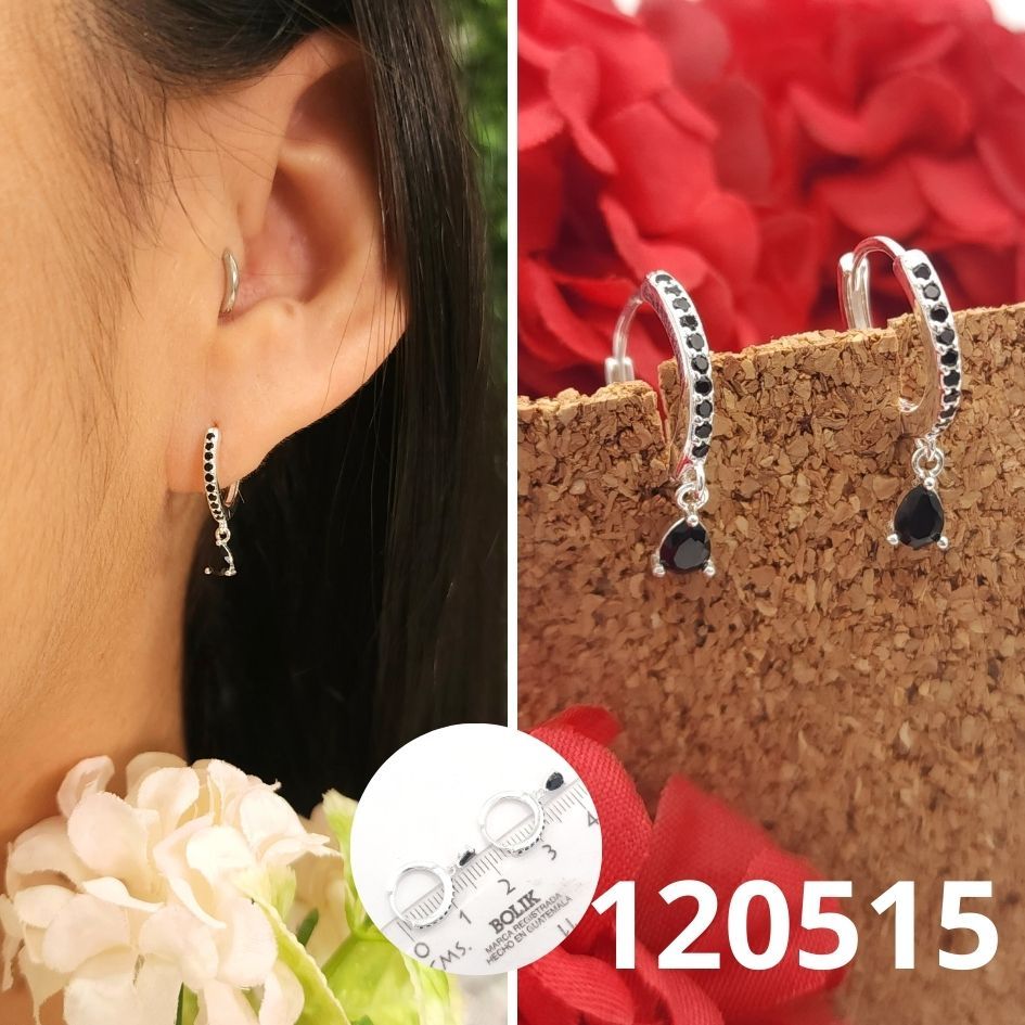 ARGOLLAS DE PLATA 925 HUGGIES GOTA NEGRA