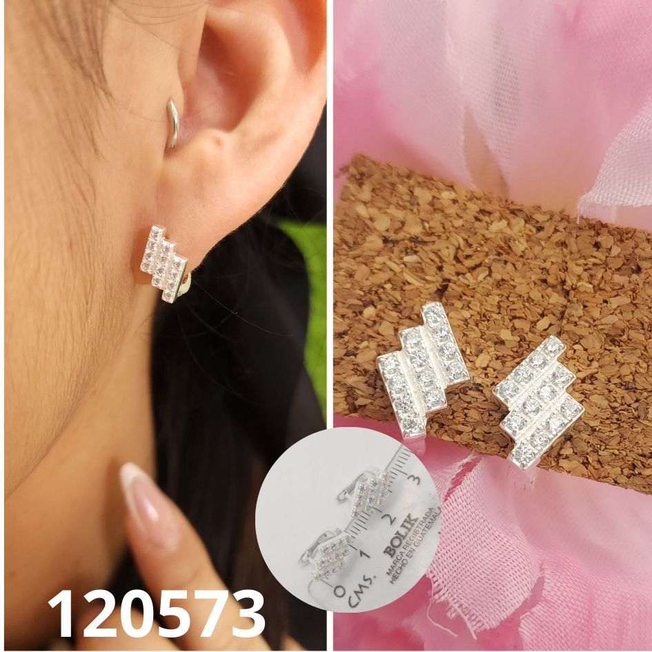 ARETES DE PLATA 925 ROMBOS CIRCONIAS 12MM X 7MM