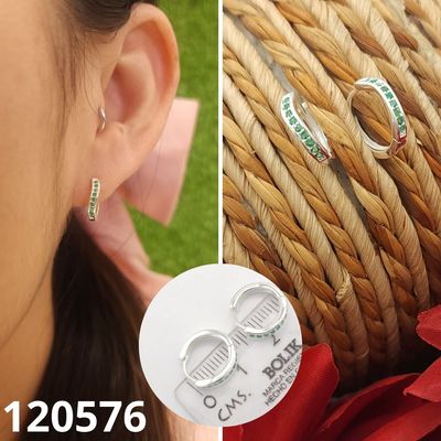 ARGOLLAS DE PLATA 925 HUGGIES 13MM DIAMETRO X 2MM ANCHO VERDE