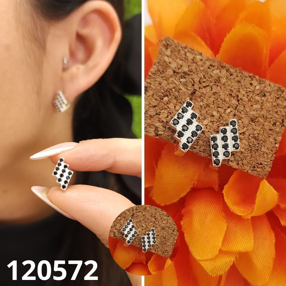 ARETES DE PLATA 925 ROMBOS COLOR NEGRO 12MM X 7MM