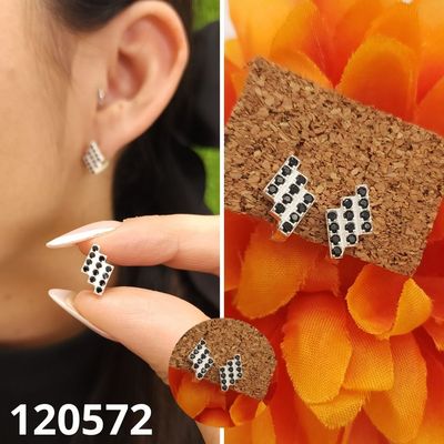 ARETES DE PLATA 925 ROMBOS COLOR NEGRO 12MM X 7MM
