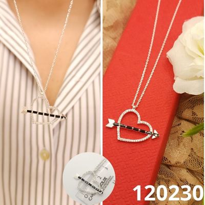 GARGANTILLA DE PLATA 925 CORAZON Y FLEHA NEGRA 2.5CM 40 A 45CM LARGO GARGANTILLA DE PLATA 925 CORAZON Y FLEHA NEGRA 2.5CM 40 A 45CM LARGO