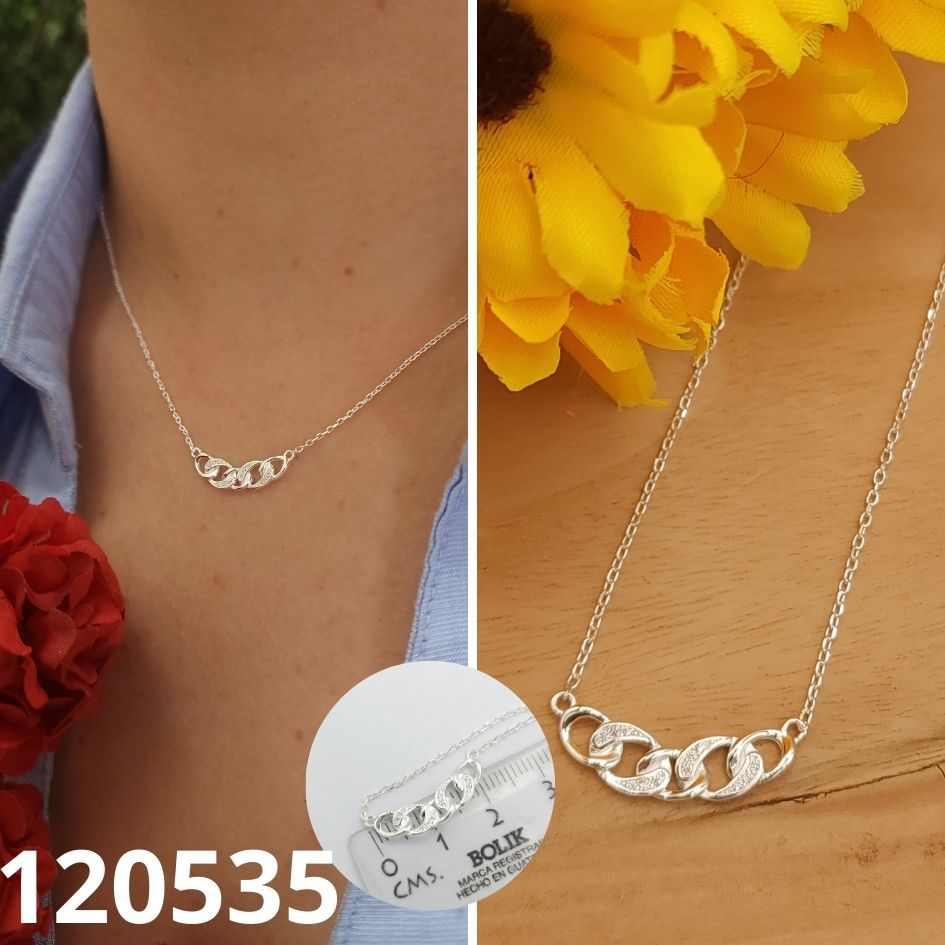 GARGANTILLA DE PLATA 925 AROS ENTRELAZADOS 40 A 45CM LARGO