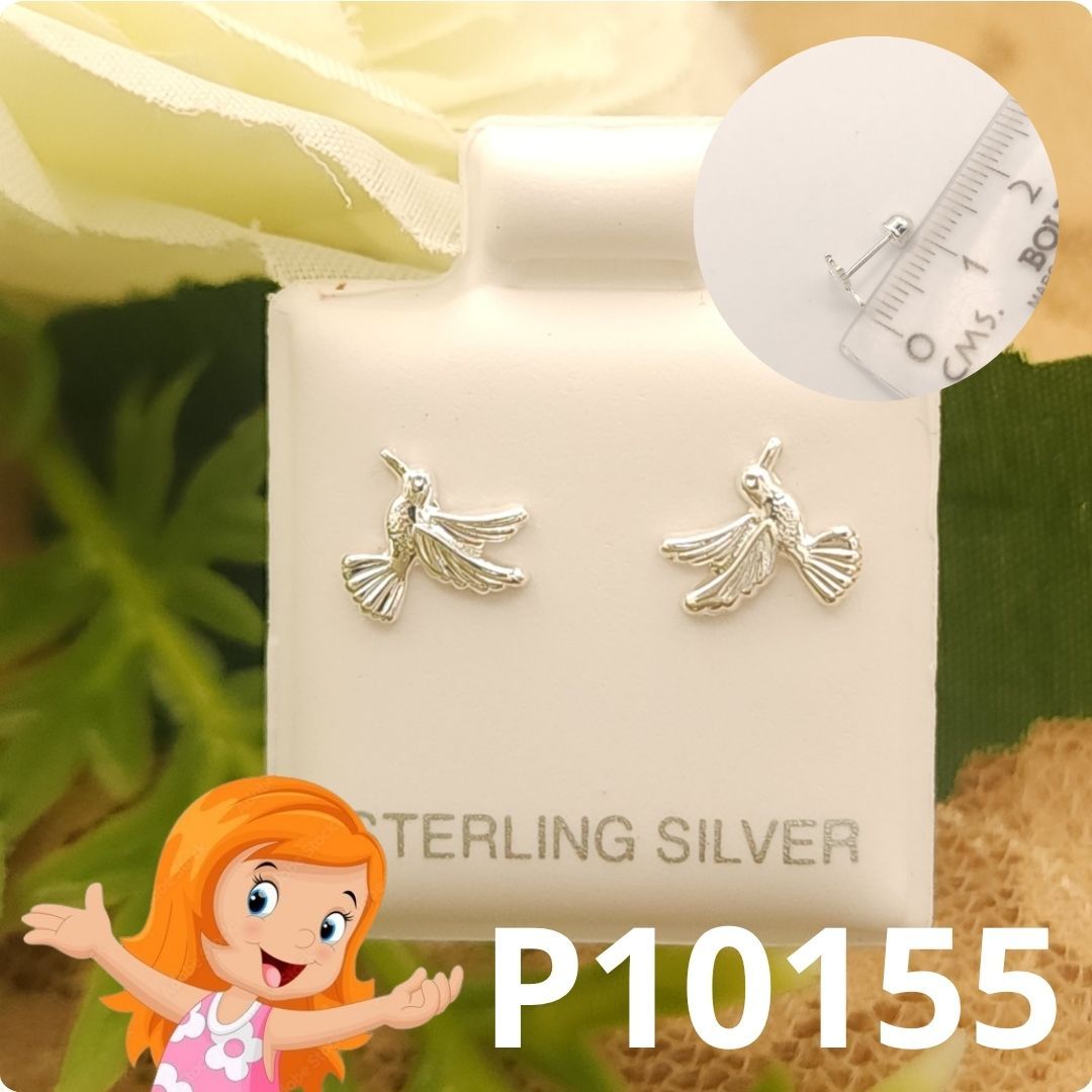 ARETE DE PLATA 925 COLIBRI BOLITA ATRAS
