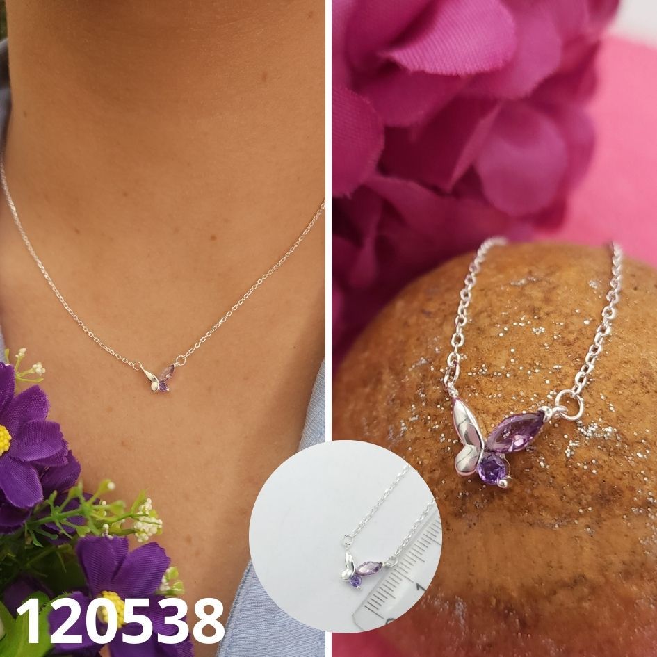 GARGANTILLA DE PLATA 925 MARIPOSA MORADO 40 A 45CM LARGO